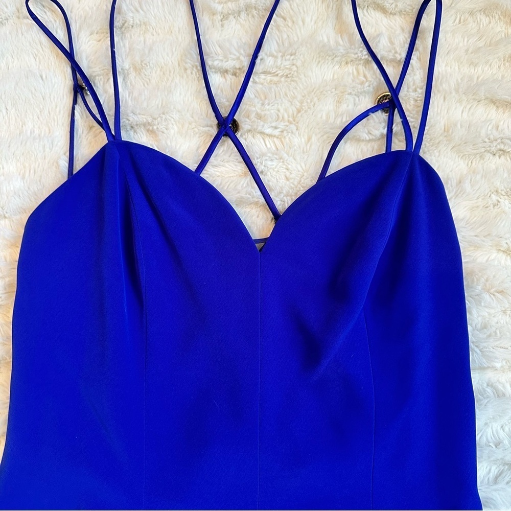 Vintage NITELINE Della Rougogali Sapphire Rhinestone Strap Open Back Mid Dress 4 - Picture 11 of 12